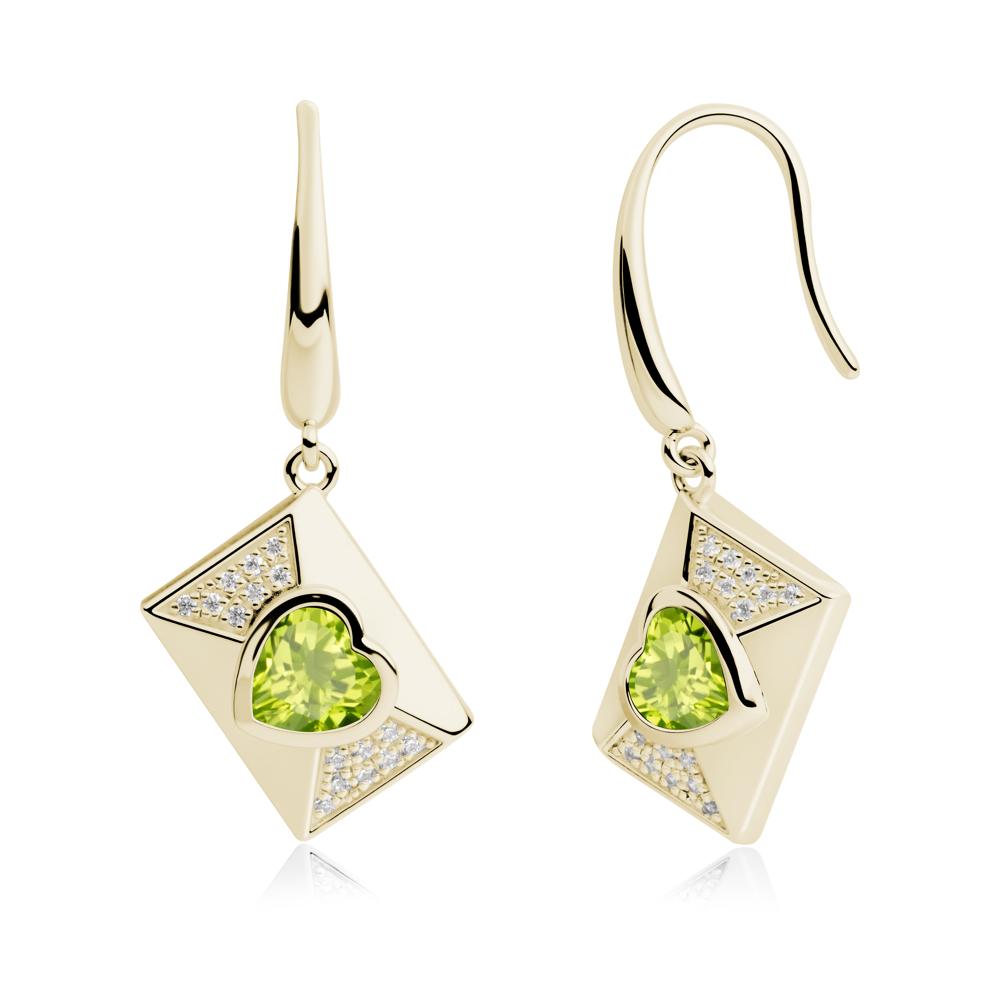 Bezel Set Heart Shaped Peridot Shepherd Hook Earrings - LUO Jewelry #metal_14k yellow gold