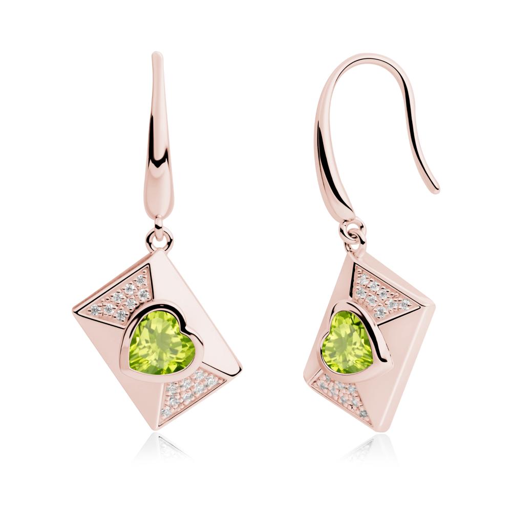 Bezel Set Heart Shaped Peridot Shepherd Hook Earrings - LUO Jewelry #metal_18k rose gold