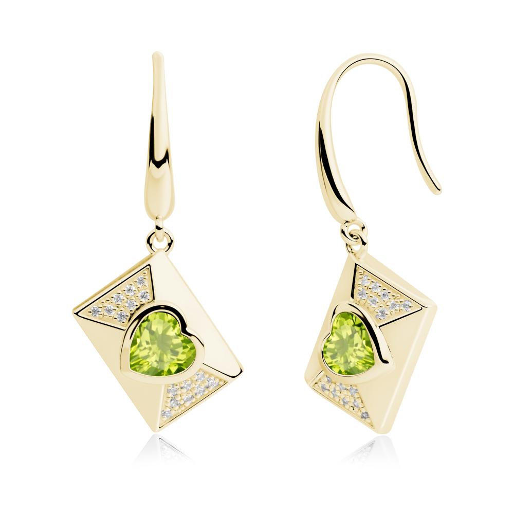 Bezel Set Heart Shaped Peridot Shepherd Hook Earrings - LUO Jewelry #metal_18k yellow gold