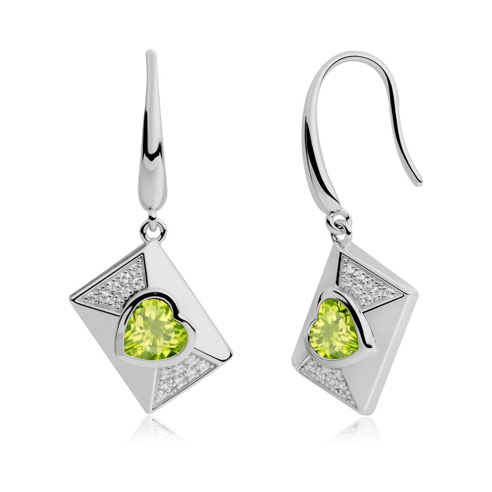 Bezel Set Heart Shaped Peridot Shepherd Hook Earrings - LUO Jewelry #metal_platinum