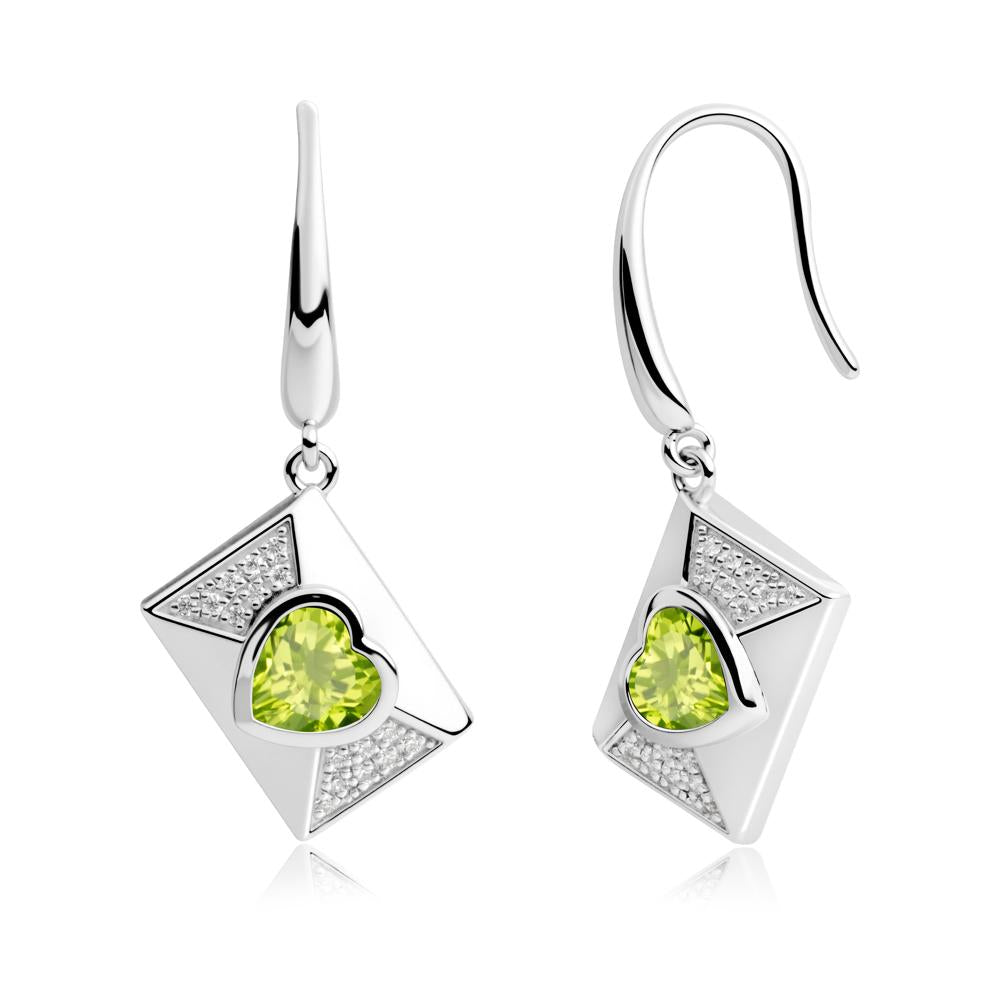 Bezel Set Heart Shaped Peridot Shepherd Hook Earrings - LUO Jewelry #metal_sterling silver