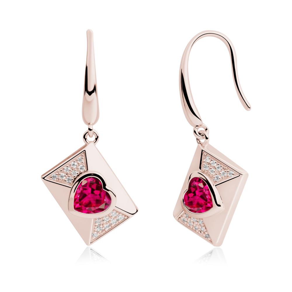 Heart Shaped Ruby Love Letter Envelope Eearrings - LUO Jewelry #metal_14k rose gold
