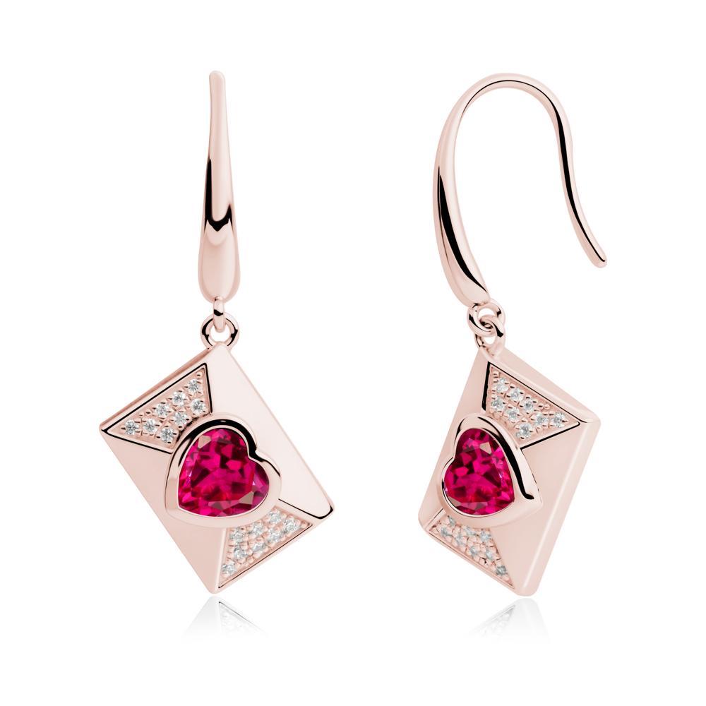 Heart Shaped Ruby Love Letter Envelope Eearrings - LUO Jewelry #metal_18k rose gold