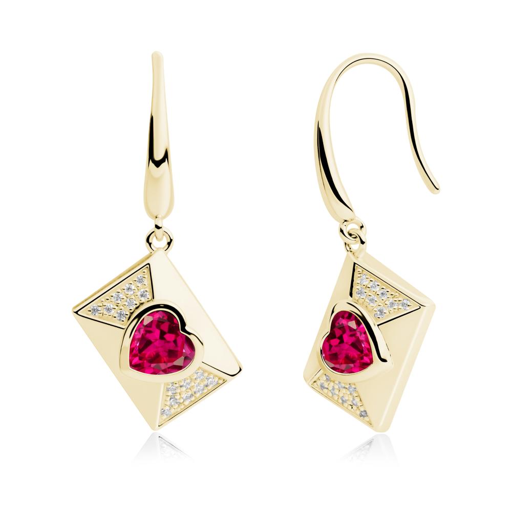 Heart Shaped Ruby Love Letter Envelope Eearrings - LUO Jewelry #metal_18k yellow gold