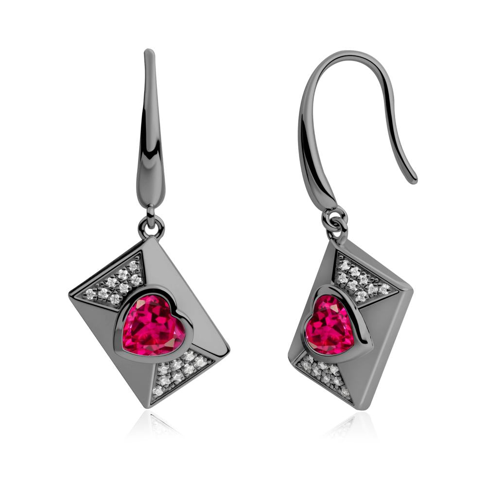 Heart Shaped Ruby Love Letter Envelope Eearrings - LUO Jewelry #metal_black finish sterling silver