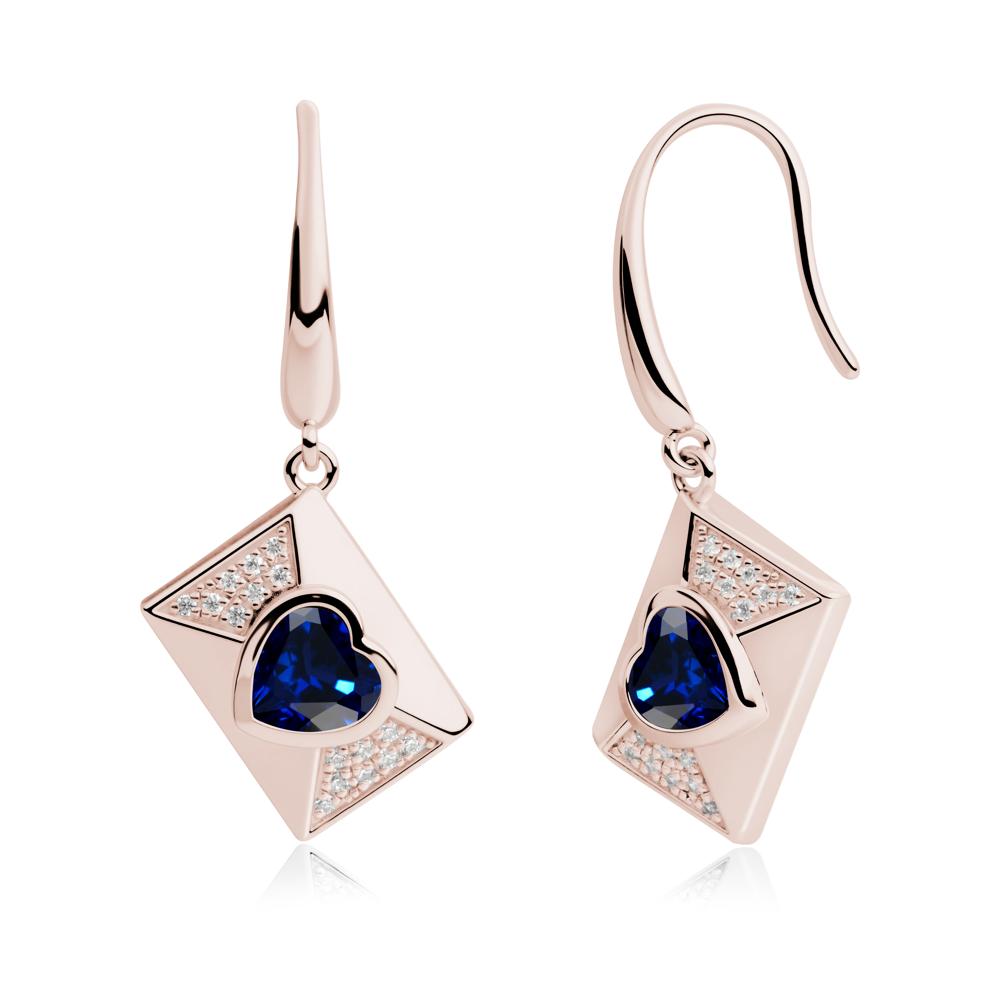 Heart Shaped Sapphire Love Letter Envelope Eearrings - LUO Jewelry #metal_14k rose gold