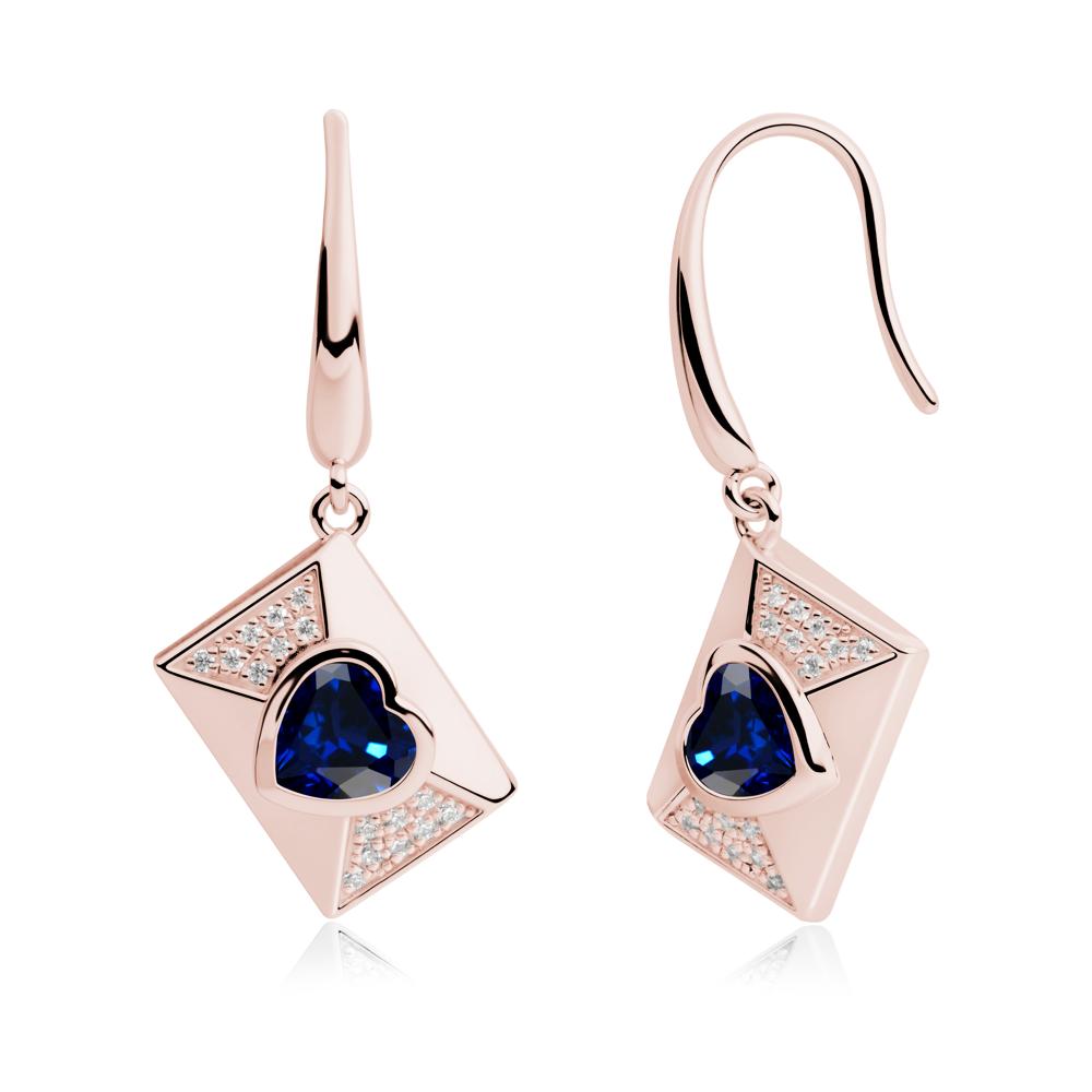 Heart Shaped Sapphire Love Letter Envelope Eearrings - LUO Jewelry #metal_18k rose gold