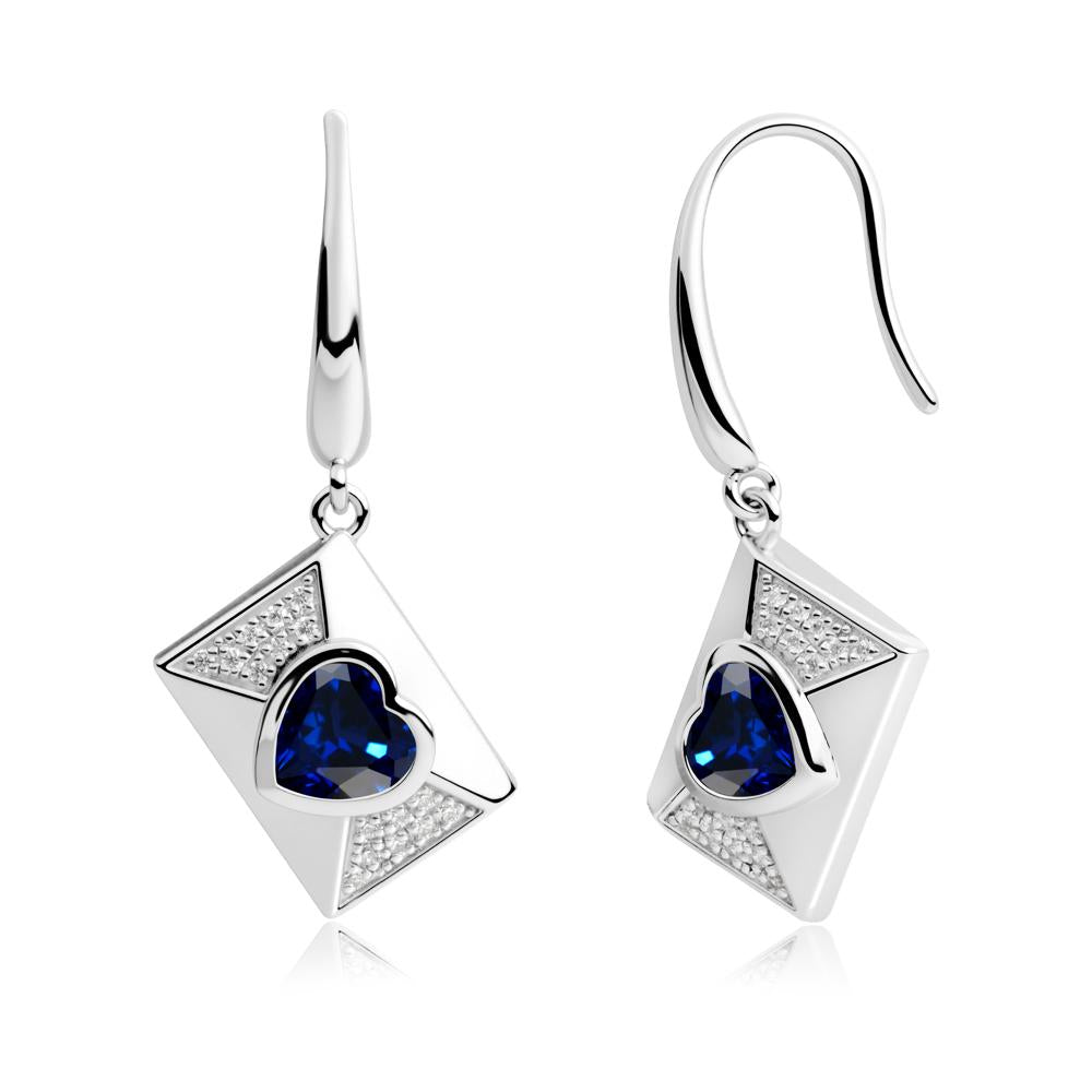 Heart Shaped Sapphire Love Letter Envelope Eearrings - LUO Jewelry #metal_18k white gold