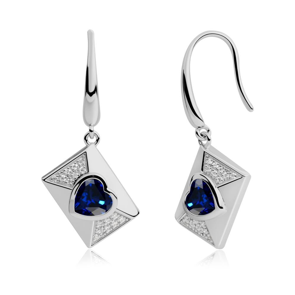 Heart Shaped Sapphire Love Letter Envelope Eearrings - LUO Jewelry #metal_platinum