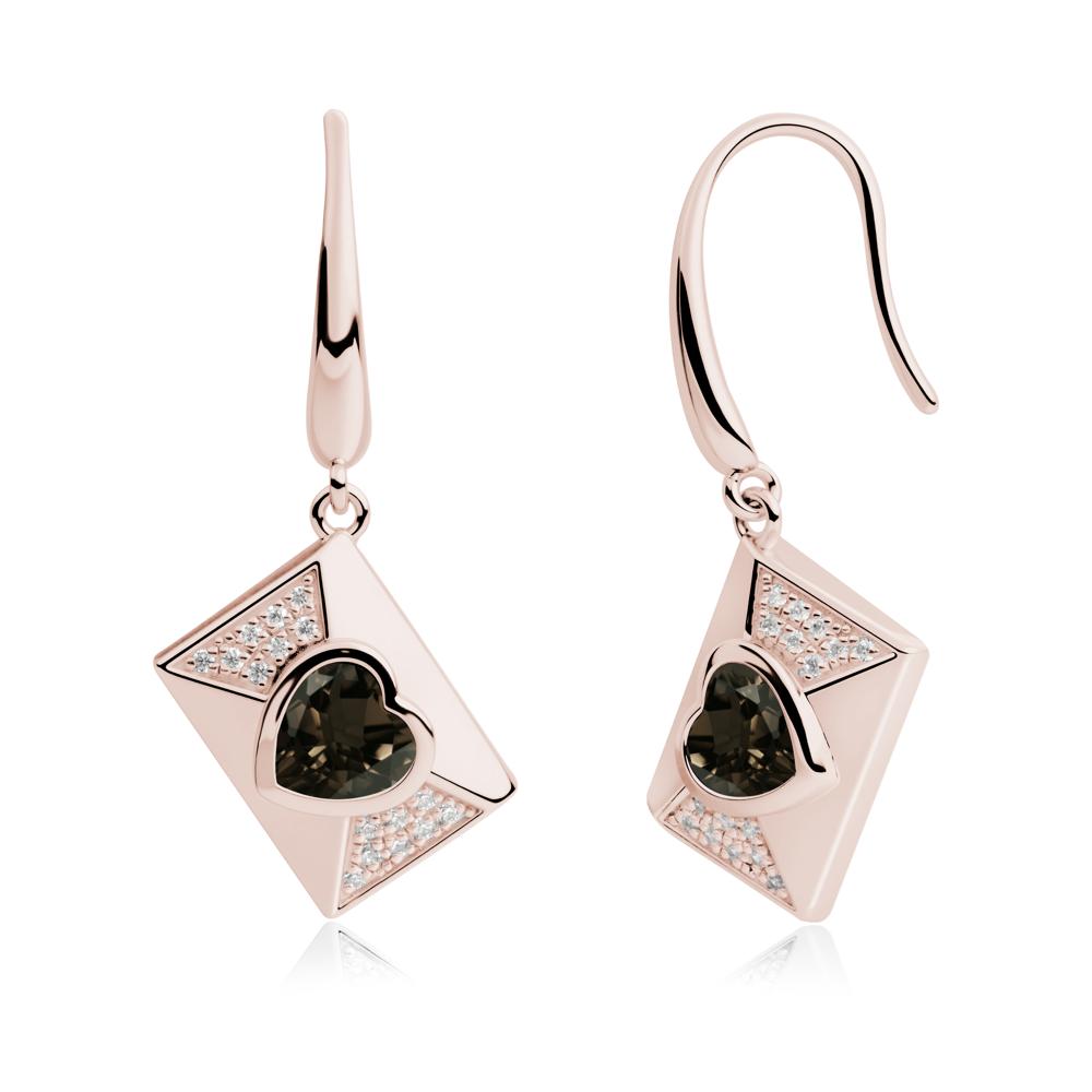 Heart Shaped Smoky Quartz Love Letter Envelope Eearrings - LUO Jewelry #metal_14k rose gold