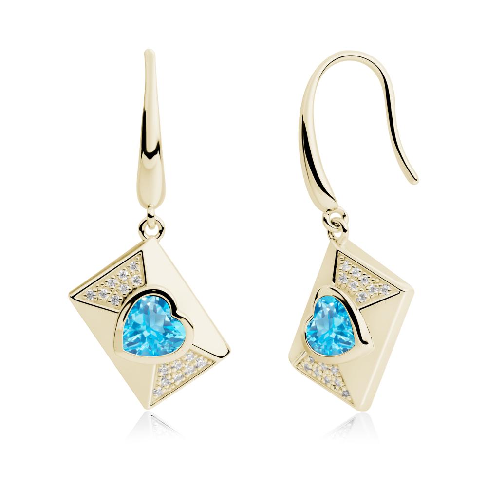 Secret Admirer Swiss Blue Topaz Envelope Fish Hook Earrings - LUO Jewelry #metal_14k yellow gold