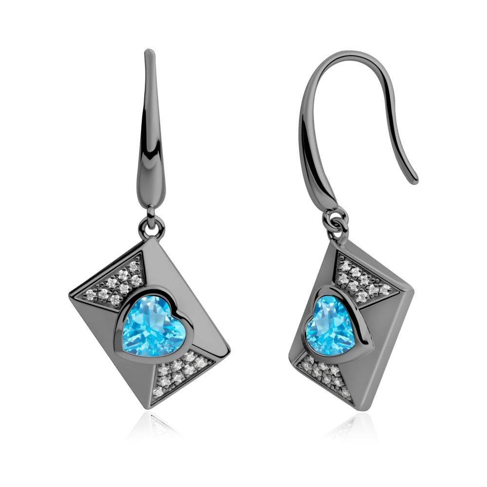 Secret Admirer Swiss Blue Topaz Envelope Fish Hook Earrings - LUO Jewelry #metal_black finish sterling silver