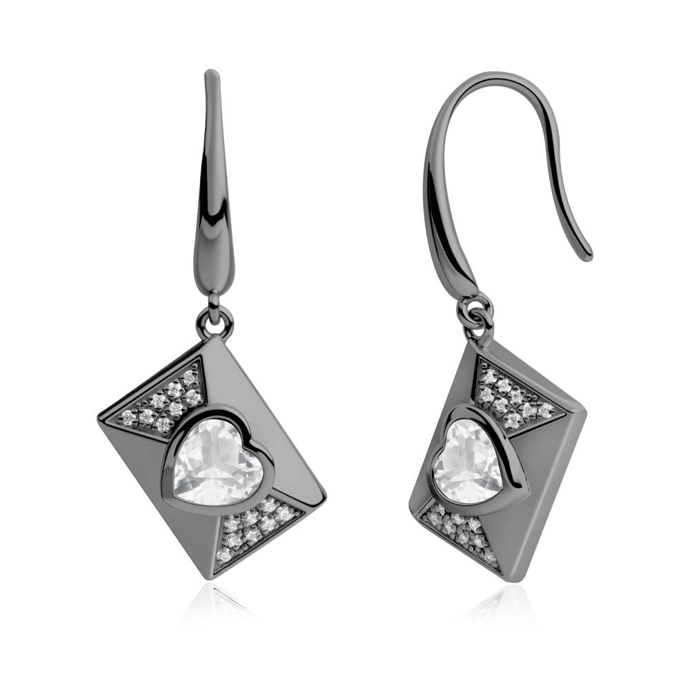 Bezel Set Heart Shaped White Topaz Shepherd Hook Earrings - LUO Jewelry #metal_black finish sterling silver