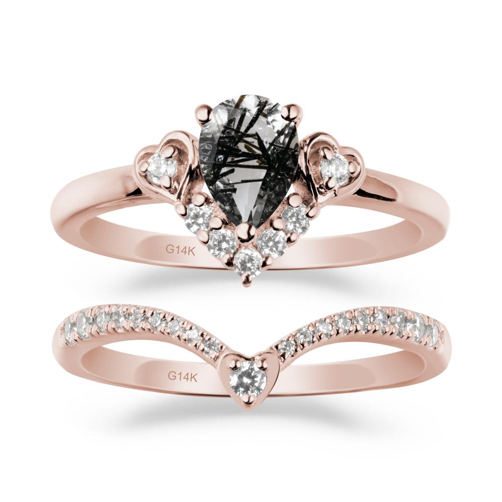 Pear-Cut Black Rutilated Quartz Heart Bridal Set - LUO Jewelry #metal_xxxxx