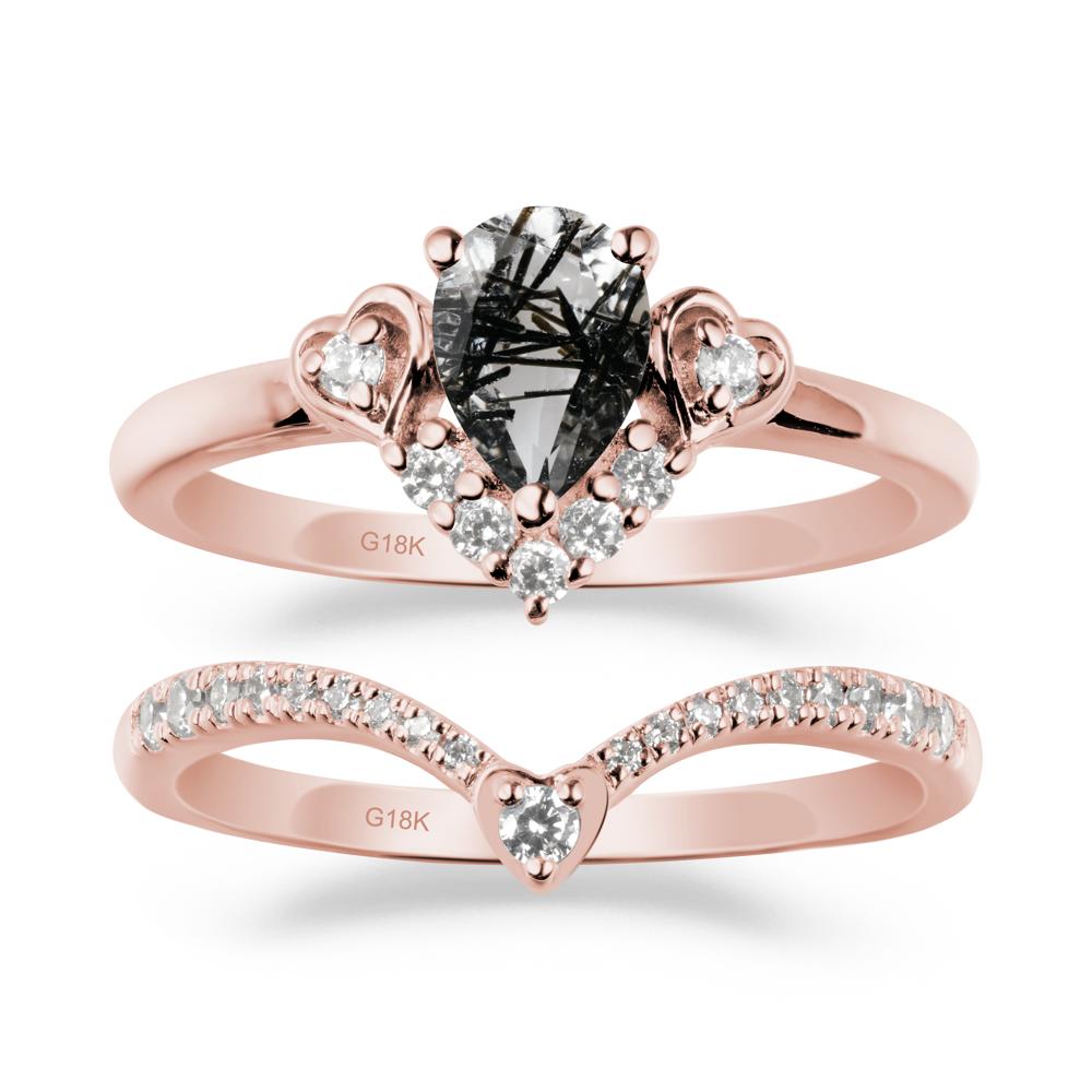 Pear-Cut Black Rutilated Quartz Heart Bridal Set - LUO Jewelry #metal_xxxxx