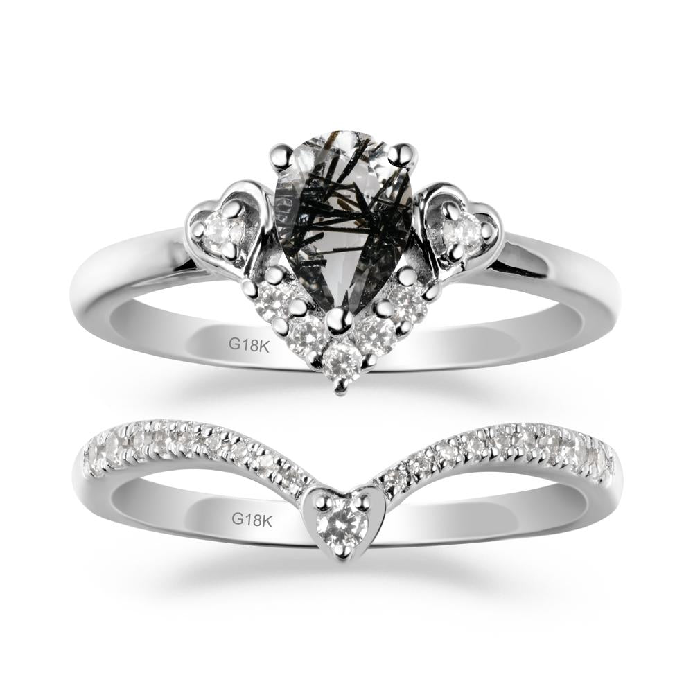 Pear-Cut Black Rutilated Quartz Heart Bridal Set - LUO Jewelry #metal_xxxxx