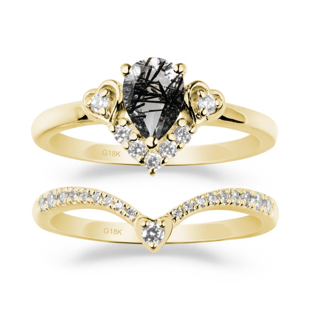 Pear-Cut Black Rutilated Quartz Heart Bridal Set - LUO Jewelry #metal_xxxxx