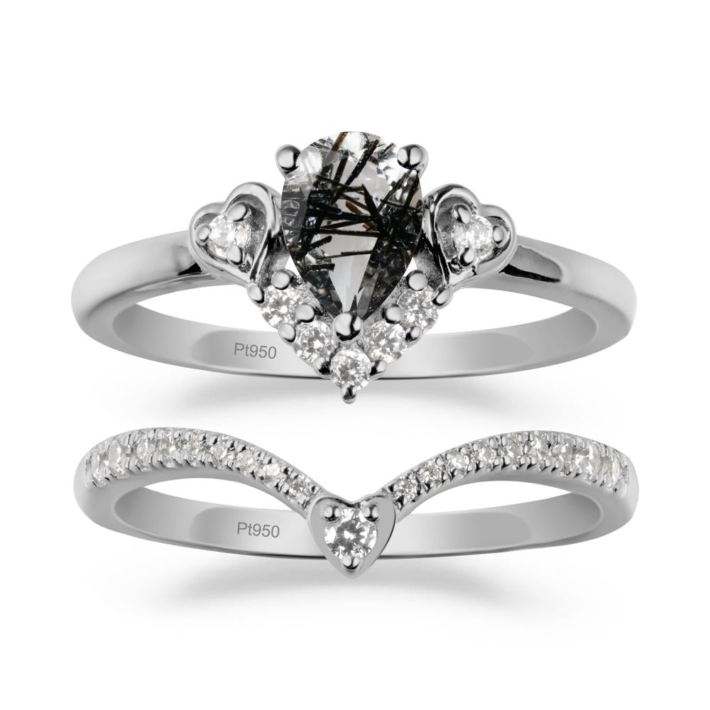 Pear-Cut Black Rutilated Quartz Heart Bridal Set - LUO Jewelry #metal_xxxxx
