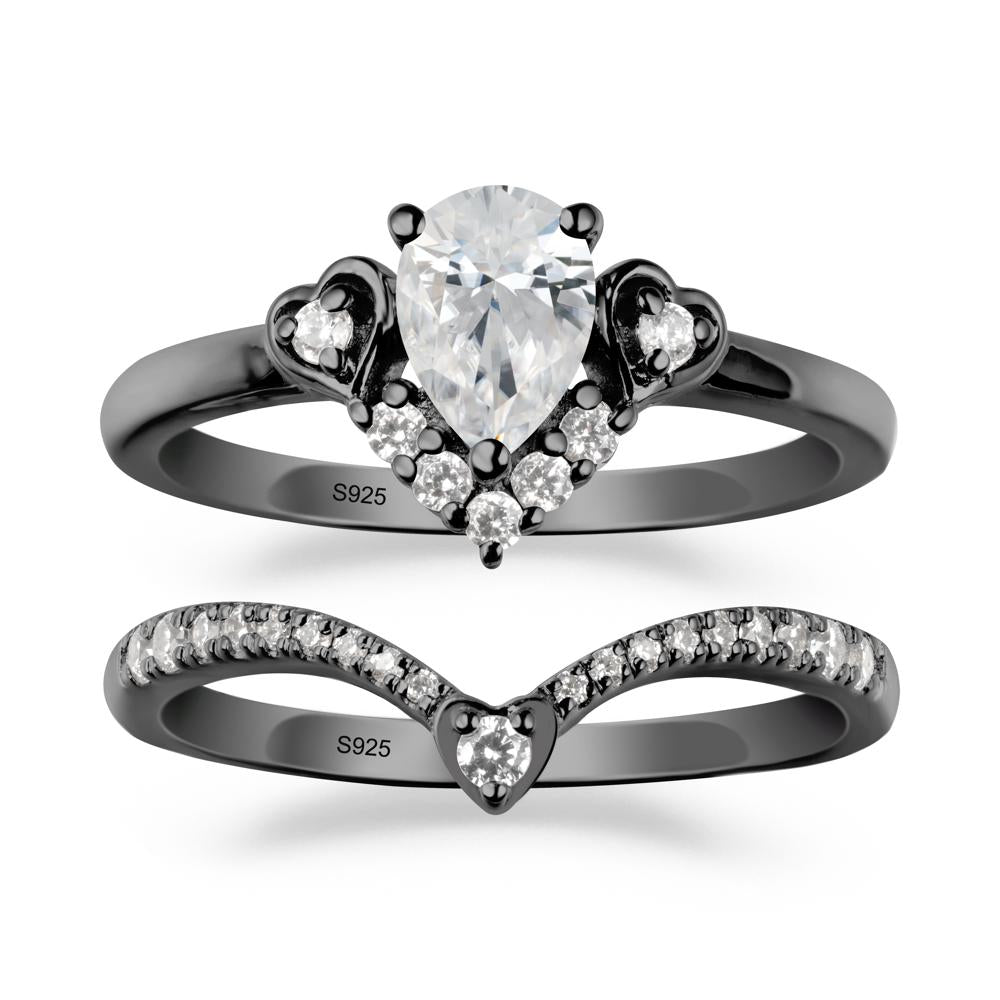 Pear-Cut Cubic Zirconia Heart Bridal Set - LUO Jewelry #metal_xxxxx