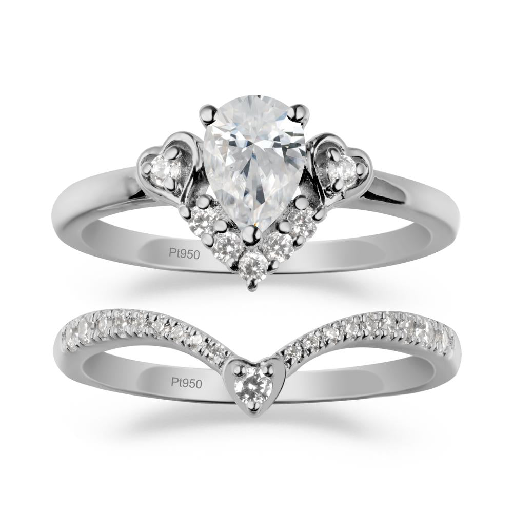 Pear-Cut Cubic Zirconia Heart Bridal Set - LUO Jewelry #metal_xxxxx