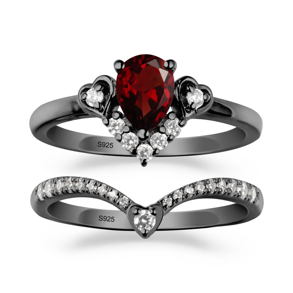 Tiara-Inspired Pear Shaped Garnet Ring Set - LUO Jewelry #metal_xxxxx