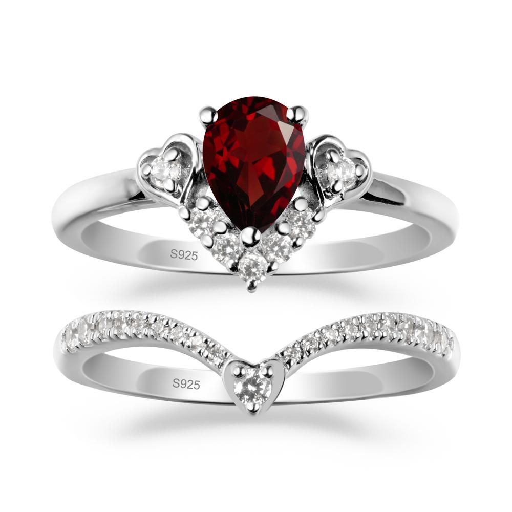 Tiara-Inspired Pear Shaped Garnet Ring Set - LUO Jewelry #metal_xxxxx