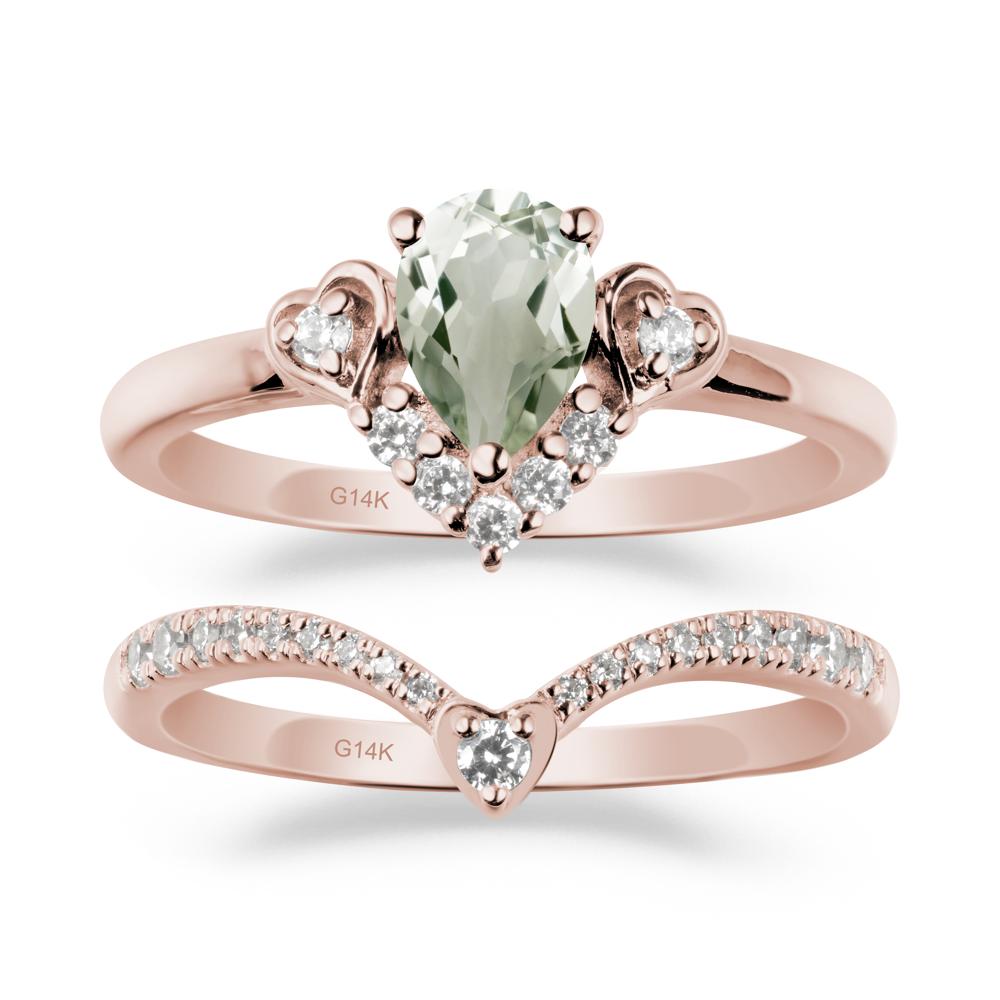 Pear-Cut Green Amethyst Heart Bridal Set - LUO Jewelry #metal_xxxxx