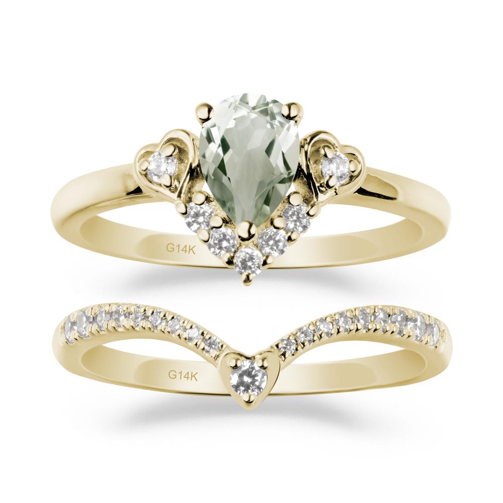 Pear-Cut Green Amethyst Heart Bridal Set - LUO Jewelry #metal_xxxxx