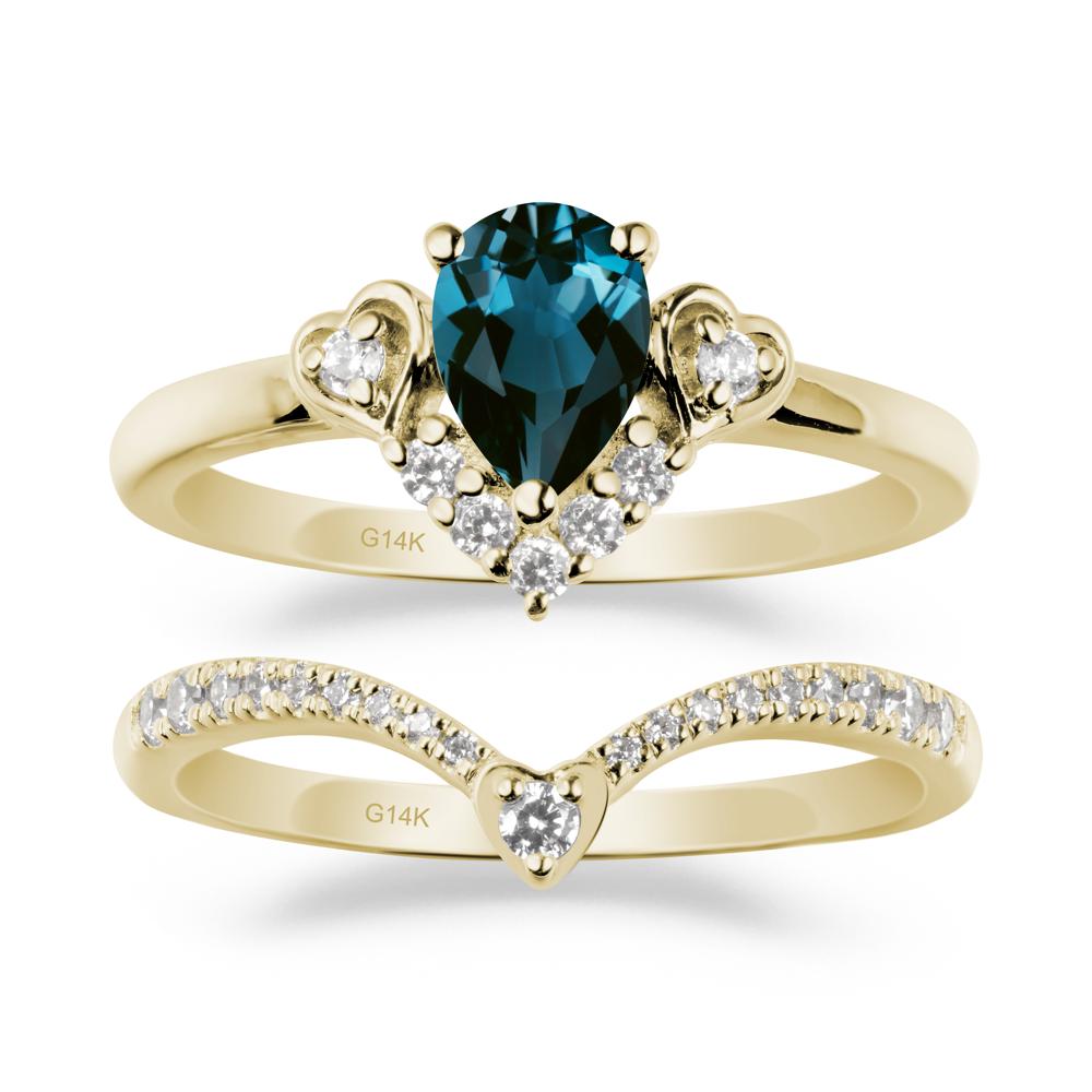 Pear-Cut London Blue Topaz Heart Bridal Set - LUO Jewelry #metal_xxxxx