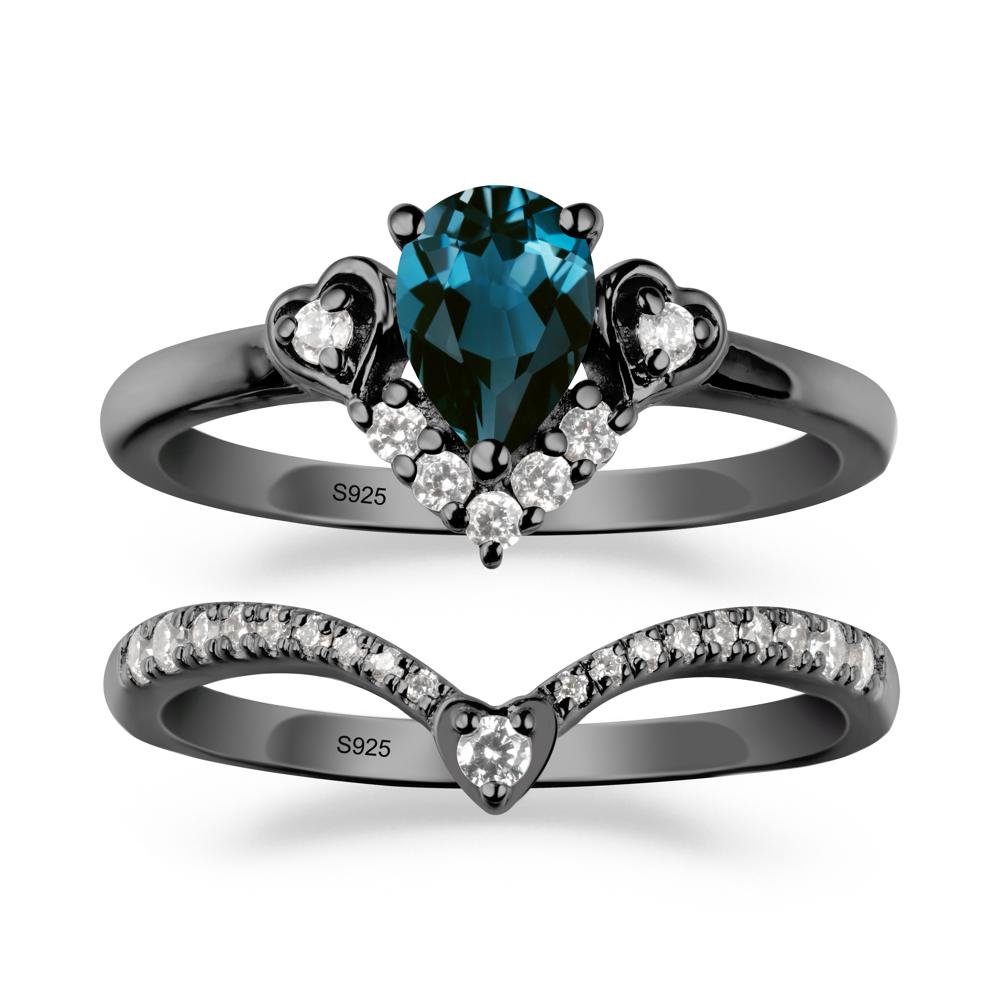 Pear-Cut London Blue Topaz Heart Bridal Set - LUO Jewelry #metal_xxxxx