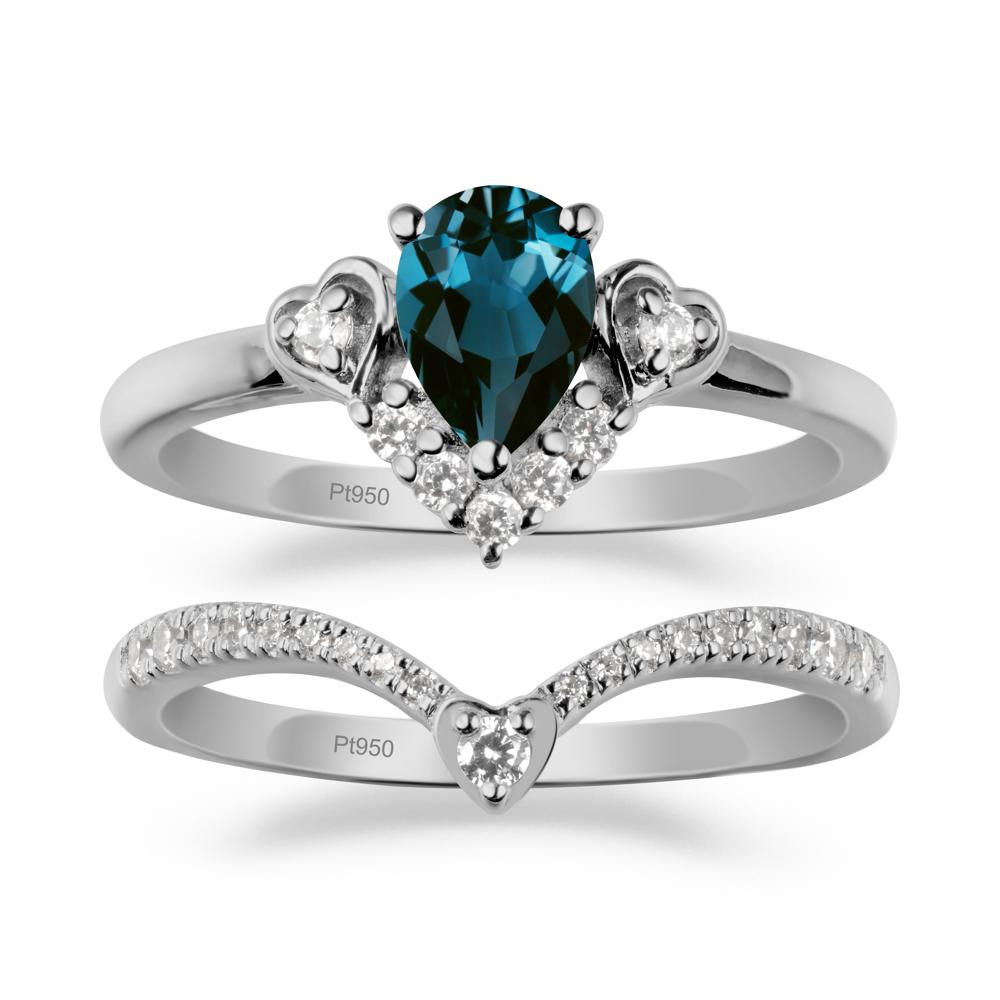 Pear-Cut London Blue Topaz Heart Bridal Set - LUO Jewelry #metal_xxxxx