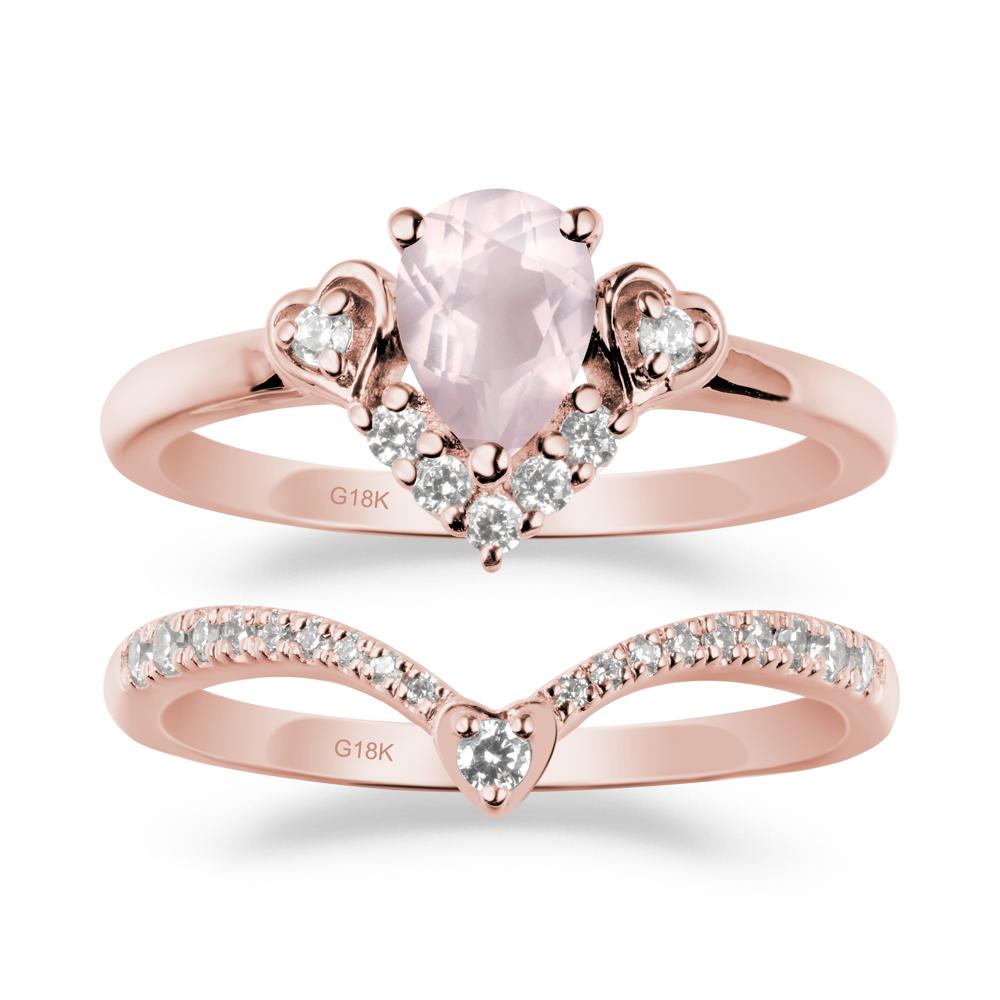 Pear-Cut Rose Quartz Heart Bridal Set - LUO Jewelry #metal_xxxxx