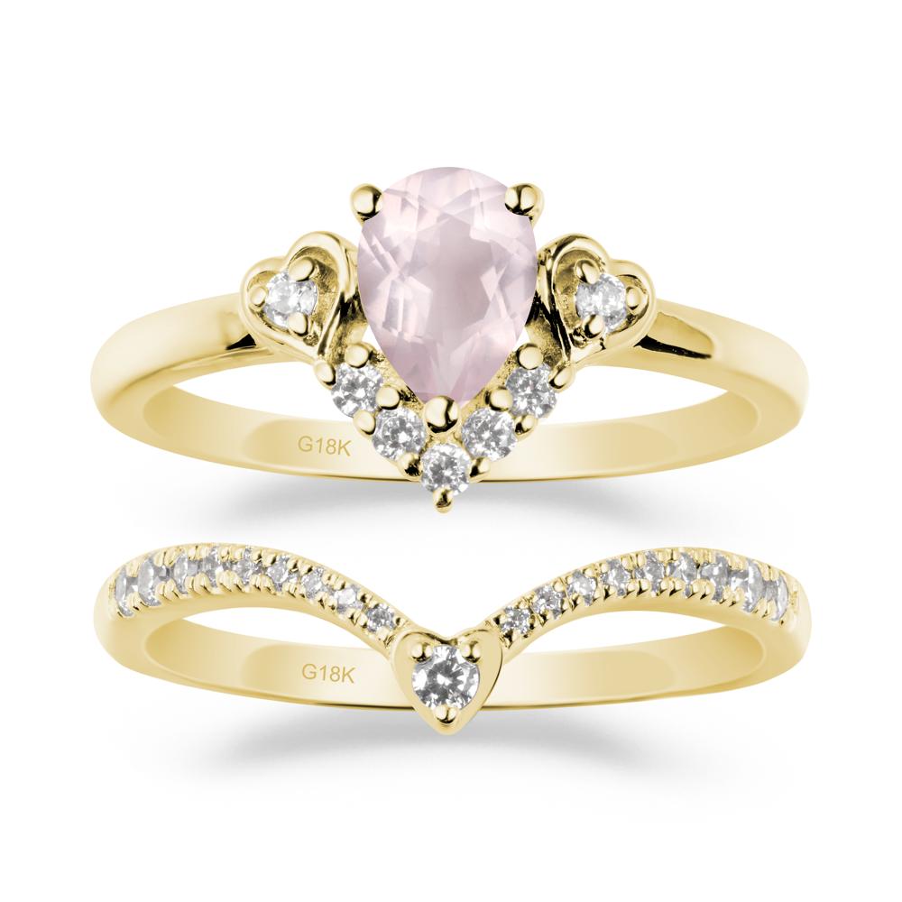 Pear-Cut Rose Quartz Heart Bridal Set - LUO Jewelry #metal_xxxxx