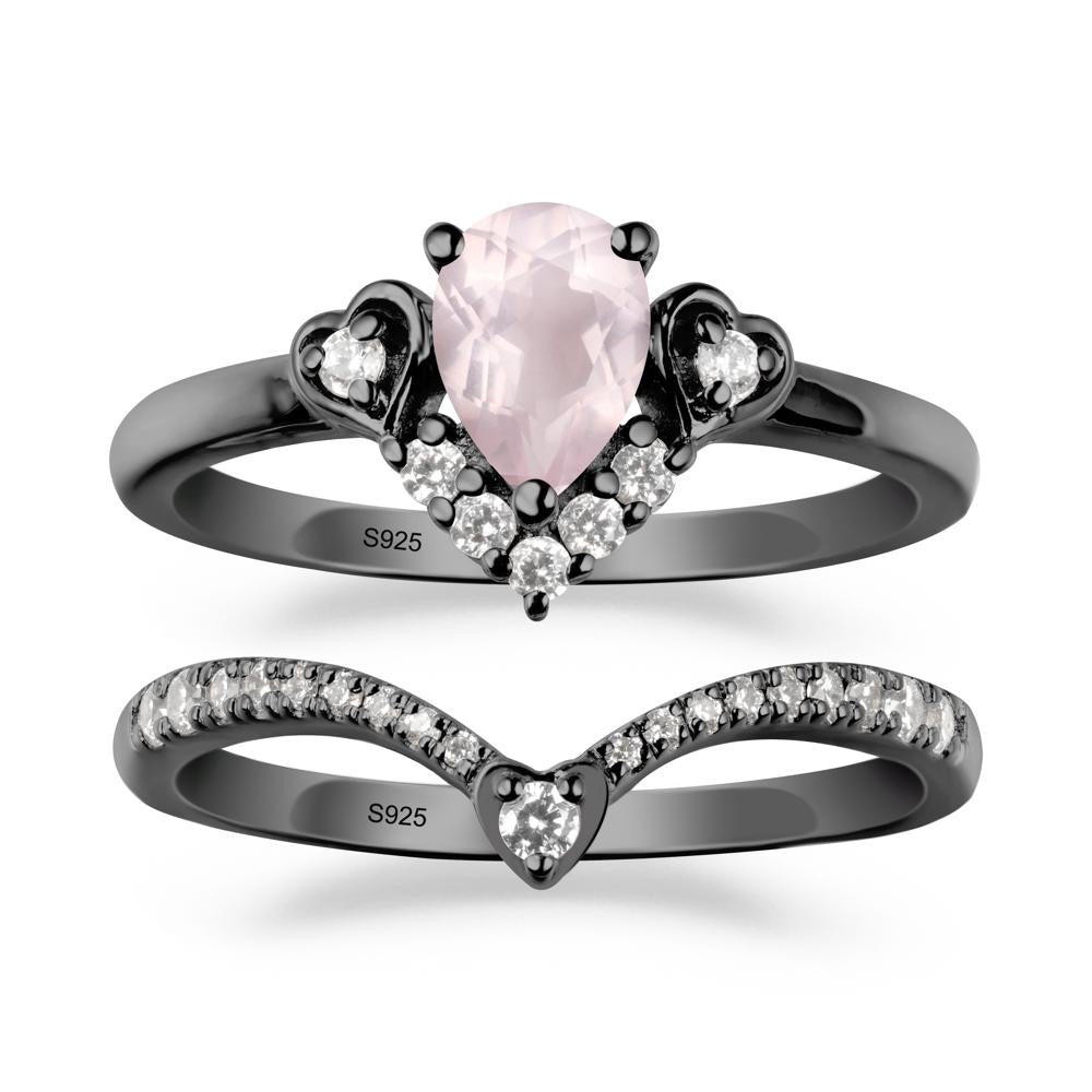 Pear-Cut Rose Quartz Heart Bridal Set - LUO Jewelry #metal_xxxxx