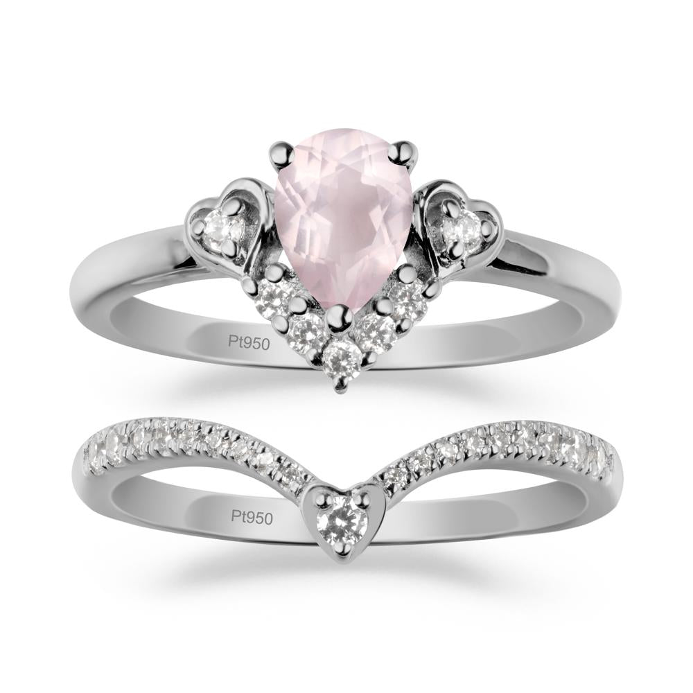 Pear-Cut Rose Quartz Heart Bridal Set - LUO Jewelry #metal_xxxxx