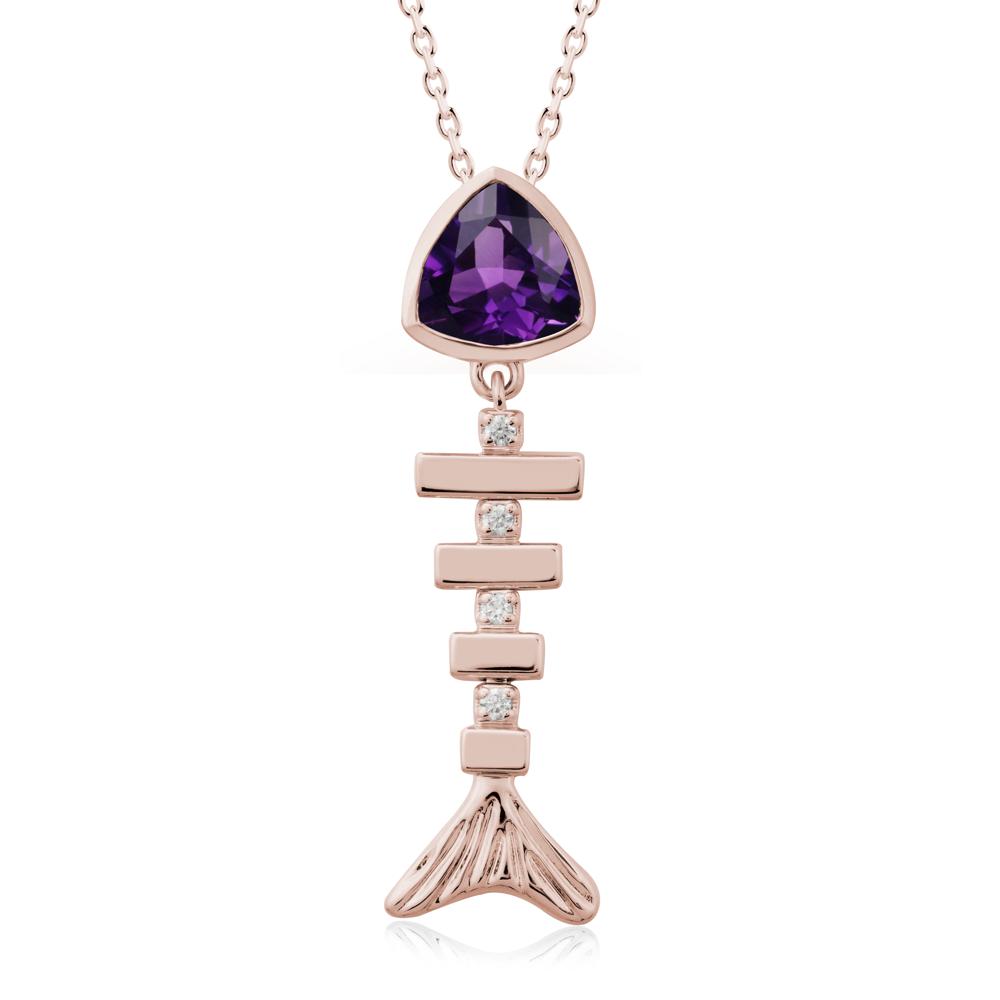 Bezel Trillion Cut Amethyst Fishbone Necklace - LUO Jewelry #metal_14k rose gold