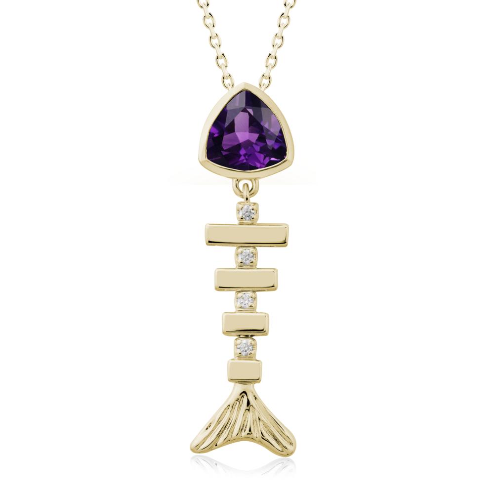 Bezel Trillion Cut Amethyst Fishbone Necklace - LUO Jewelry #metal_14k yellow gold