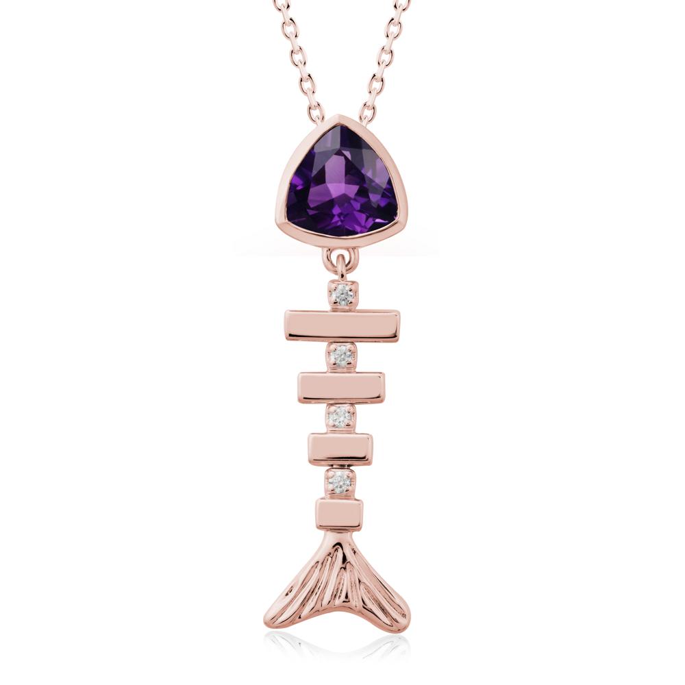 Bezel Trillion Cut Amethyst Fishbone Necklace - LUO Jewelry #metal_18k rose gold