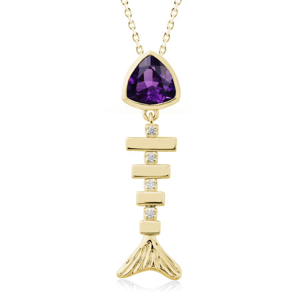 Bezel Trillion Cut Amethyst Fishbone Necklace - LUO Jewelry #metal_18k yellow gold