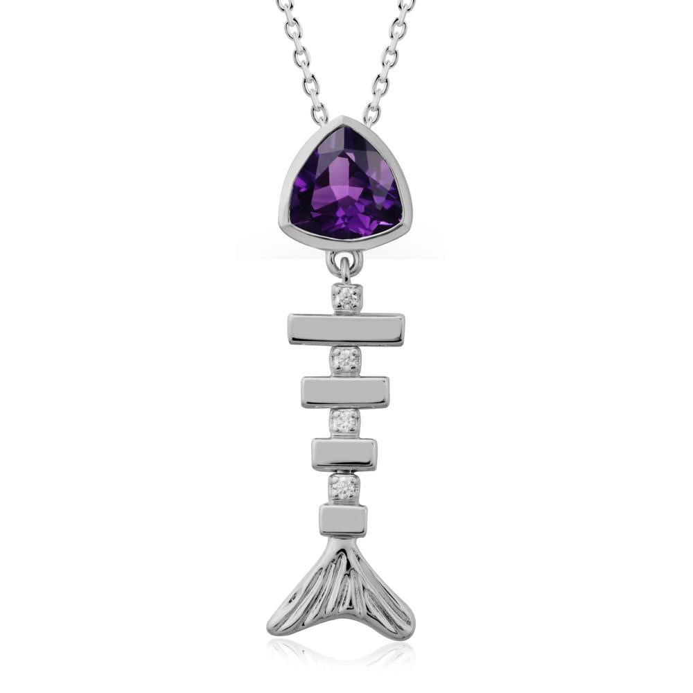 Bezel Trillion Cut Amethyst Fishbone Necklace - LUO Jewelry #metal_platinum