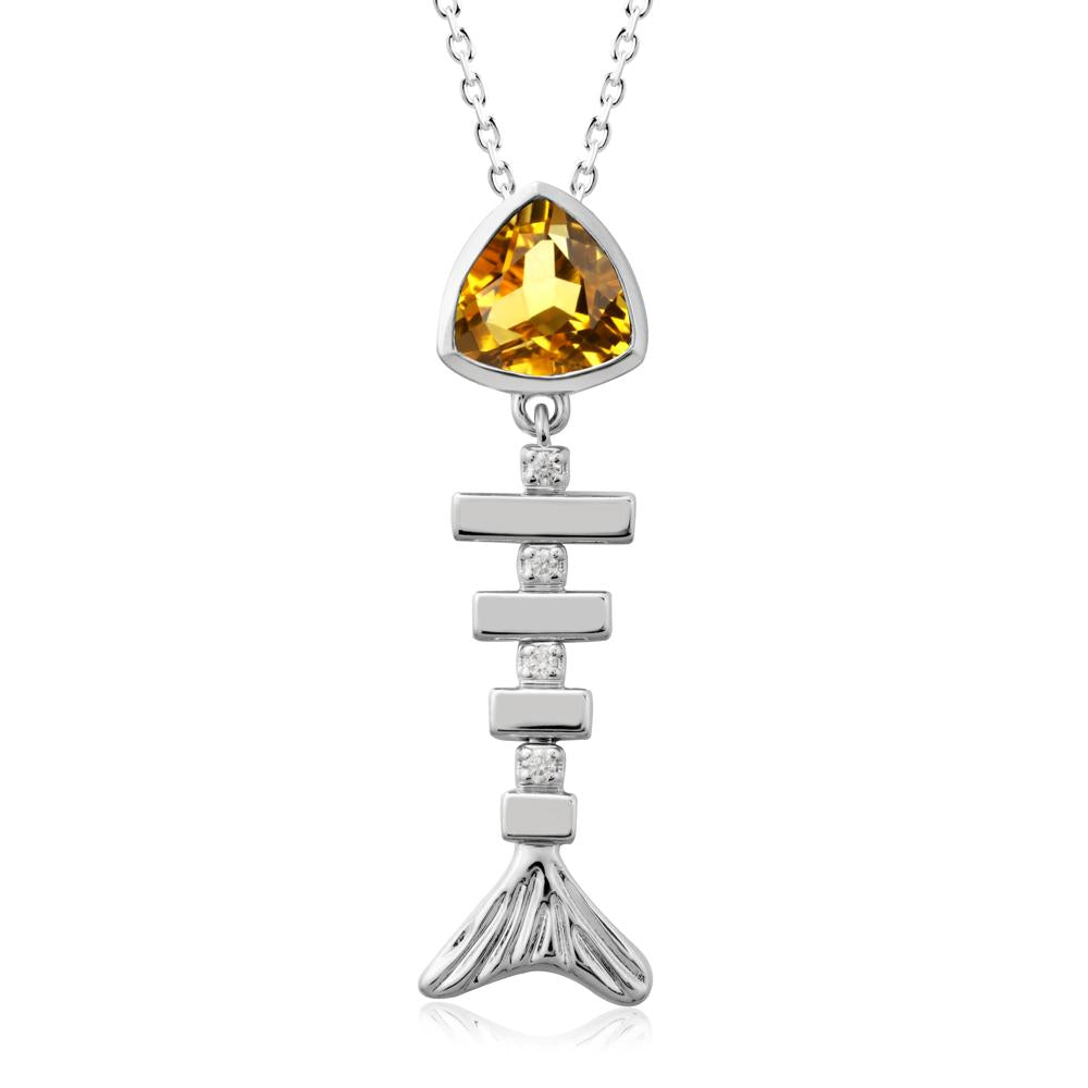 Bezel Trillion Cut Citrine Fishbone Necklace - LUO Jewelry #metal_18k white gold