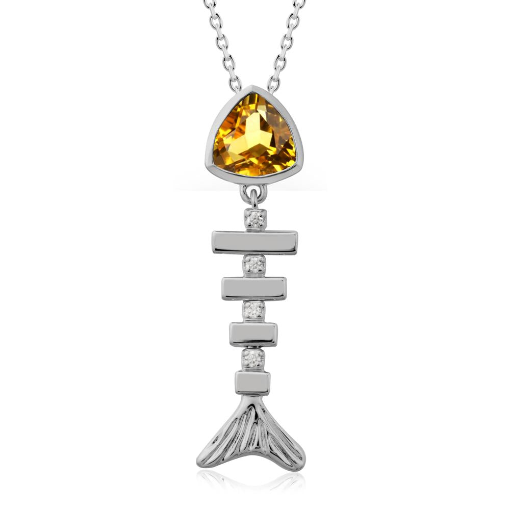 Bezel Trillion Cut Citrine Fishbone Necklace - LUO Jewelry #metal_platinum