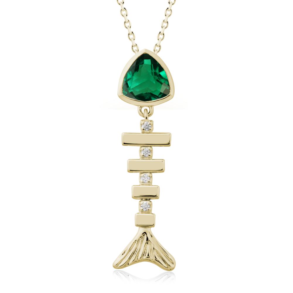 Bezel Trillion Cut Emerald Fishbone Necklace - LUO Jewelry #metal_14k yellow gold