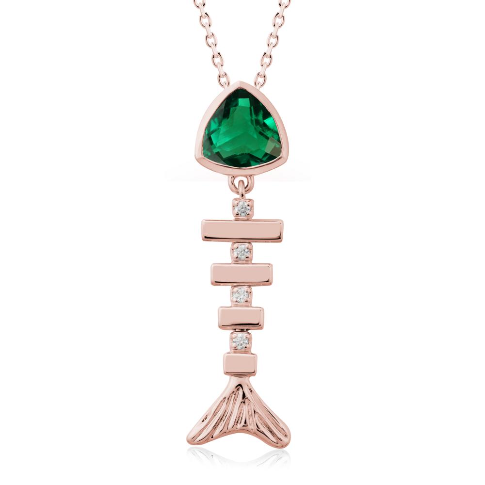Bezel Trillion Cut Emerald Fishbone Necklace - LUO Jewelry #metal_18k rose gold