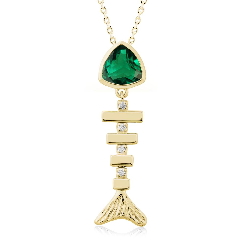 Bezel Trillion Cut Emerald Fishbone Necklace - LUO Jewelry #metal_18k yellow gold