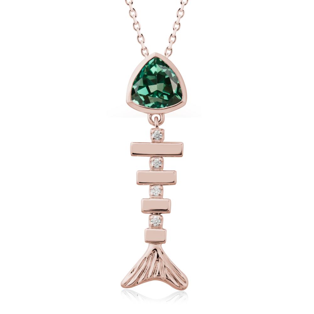 Bezel Trillion Cut Green Sapphire Fishbone Necklace - LUO Jewelry #metal_14k rose gold