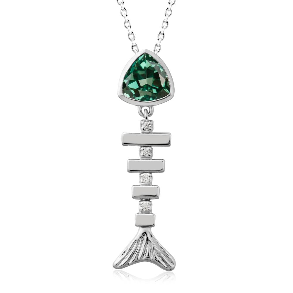 Bezel Trillion Cut Green Sapphire Fishbone Necklace - LUO Jewelry #metal_18k white gold