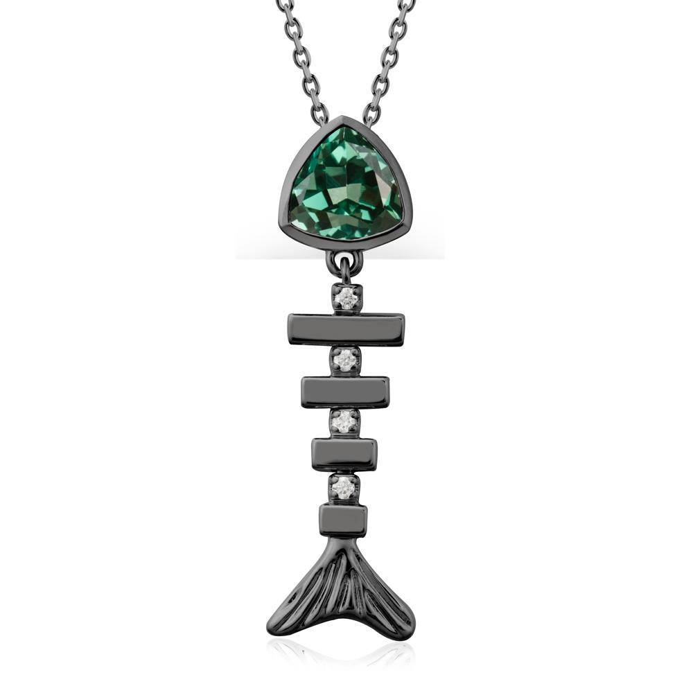 Bezel Trillion Cut Green Sapphire Fishbone Necklace - LUO Jewelry #metal_black finish sterling silver