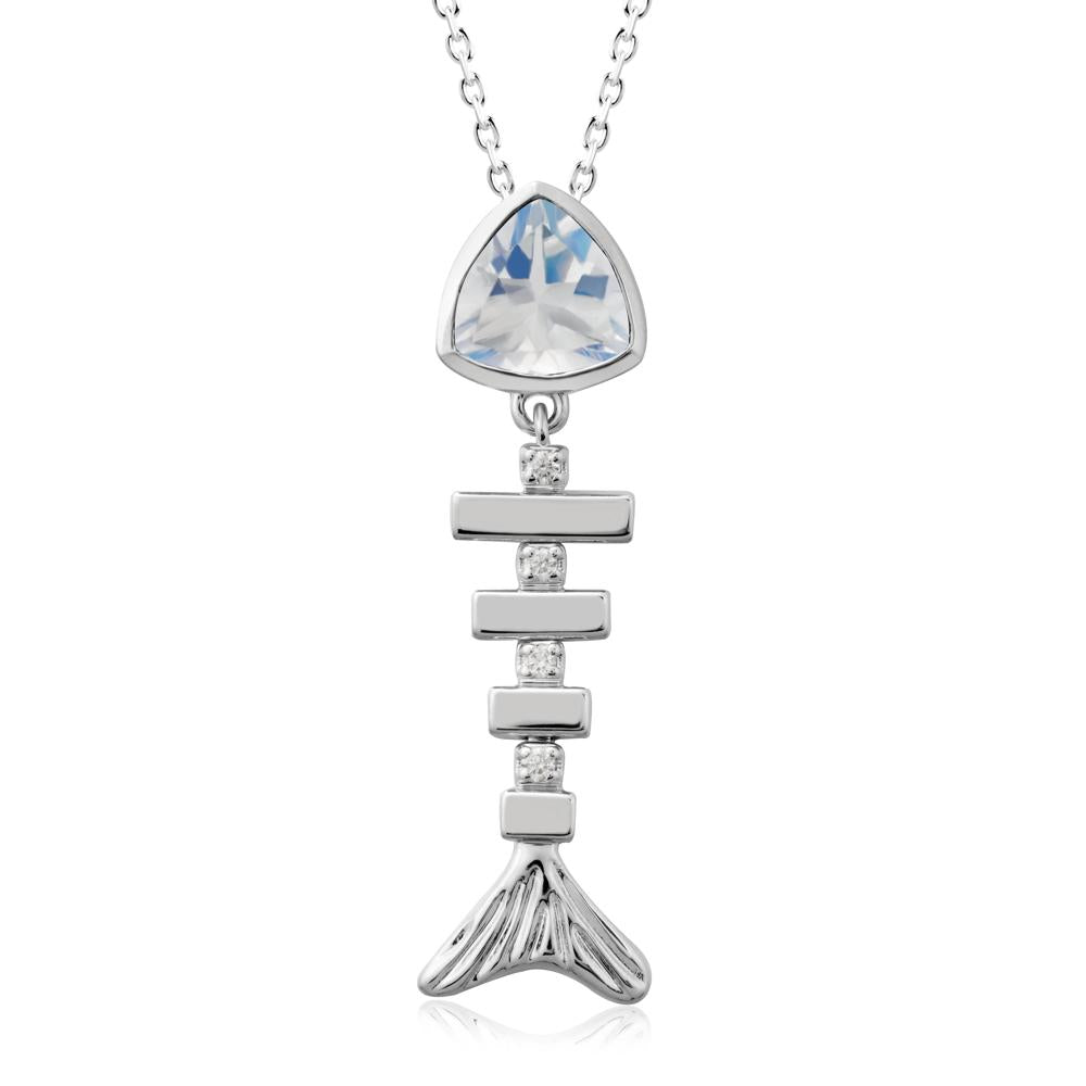 Bezel Trillion Cut Moonstone Fishbone Necklace - LUO Jewelry #metal_18k white gold
