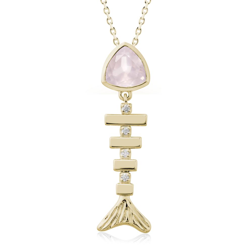 Bezel Trillion Cut Rose Quartz Fishbone Necklace - LUO Jewelry #metal_14k yellow gold
